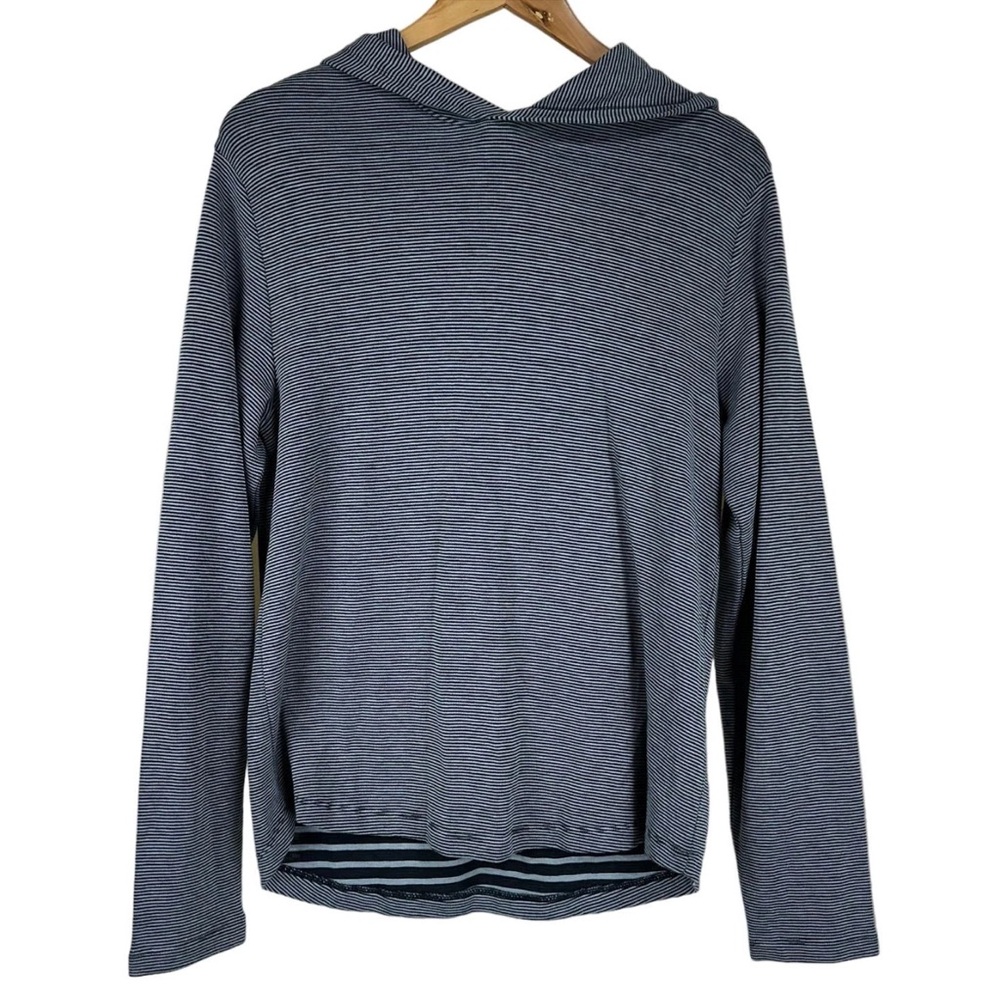 Vince Men's Blue Striped Neutral Minimal Long Sleeve Hoodie Cotton Blend Sz XL
